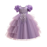 Kid Girls Irregular Bubble Sleeve Princess Wedding Dresses