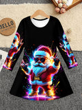 3-12Y Kid Girl Christmas  Autumn Winter Long-sleeved  3D Print Dresses