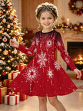 3-12Y Kid Girls Long Sleeve 3D Printed Christmas Casual Dresses