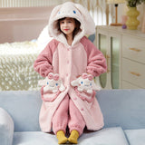 Kid Girl Coral Fleece Pajamas Autumn Winter Thick Flannel Bathrobe