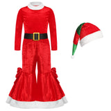 3-10Y Kid Girl Christmas Autumn Winter Party Red Costume 4 Pcs Set