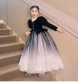 Kid Girls Velvet Evening Host Princess Autumn Dresses