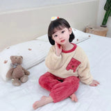 Kid Girl Autumn Winter Thickened Cute Coral Velvet Warm Flannel Pajamas