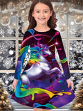 New Christmas Girls Christmas Theme Printed Crew Neck Dress
