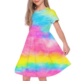 Kid Girl Short Sleeved A-line Digital Printed Round Neck Loose Dress