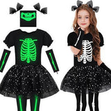AOTHSO Halloween Girls Luminous Skeleton Children's Costume Ballet Skirt Dress