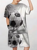 2-12T Kid Baby Boy Summer Sports Set Football 3D Printed Quick-drying 2 Pcs Set