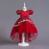 Kid Girl Bubble Sleeves Bowknot Mesh Embroidery Princess Dress