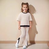 3-10Y Kid Girls Casual Fashion Flared Contrasting  Trim 2 Pcs Set