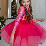 Kid Baby Girls Piano Catwalk Rose Red Sequined Princess Dresses