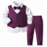 1-5Y Kid Baby Boy Wedding Suit Long Sleeve 4 Pcs Set