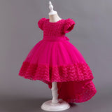 Kid Girl 3D Flower Tutu Mesh Dance Performance Wedding Dresses