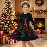 3-12Y Kid Girl Christmas Autumn Winter Long Sleeve 3D Printing Dresses