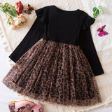 Kid Girls Long-sleeved Korean Version Leopard Print Mesh Princess Dress