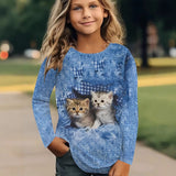 Casual Versatile Trend Animal Digital Printing Girls Crew Neck Long Sleeve T-Shirt