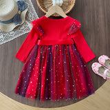 Kid Baby Girls Long-sleeved Korean Gradual Mesh Princess Dresses