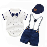 Summer Infant Baby Boy Short-sleeved Jersey Overalls 3 pcs Set