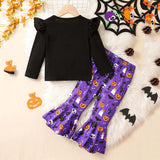 1-6T Kid Baby Girls Suit Halloween Ghost Pumpkin Bat Trumpet Suit 2 Pcs Set