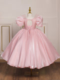 Kid Girl Princess Fluffy Pink Show Flower Piano Performance Dresses