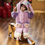 Kid Girls Autumn Winter Coral Plush Thickened Nightgown Pajamas