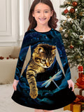 3-10T Kid Girl Flower Long Sleeve Crew Neck Spring Autumn Dresses