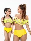 Family Matching Parent-child High Waist Sleeves Split Swimsuit