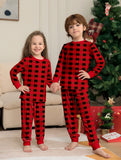 Family Matching Red and Black Plaid Christmas Parent-child Loungewear Pajamas