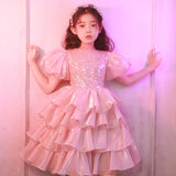 Kid Baby Girl Princess Pink Pooper Gauze Evening  Performance Cake Dresses