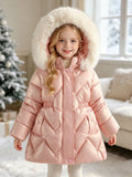 Girls' Winter New Cotton Clothes Children's Bright Leather Leave-in Hooded Cotton Jacket