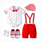 Baby Boy Summer Gentleman Suit  Bow Tie Climbing  5 pcs Sets