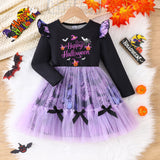 1-8Y Kid Girls Spring Autumn Halloween Stitching Dresses