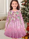 2-10T Kid Girl Christmas Long Sleeve Fashion Casual 3D Print Dresses