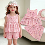 Kid Baby Girl Suit Cute Bow Embroidered Sleeveless Top Shorts 2 Pcs Set
