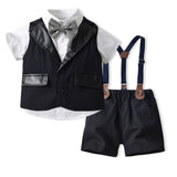 Kid Baby Boys Cotton Short-sleeved British Overalls Three-piece Set