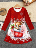 3-12Y Kid Girls Autumn Winter Christmas Long Sleeve 3D Dresses