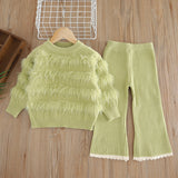 1-6T Kid Baby Girl Knitted Flared Long-sleeved Suit 2 Pcs Set