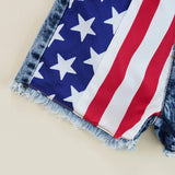 Independence Day Kid Baby Girls Denim Suspender Shorts 2 Pcs Set