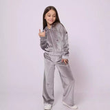 4-12Y Kid Girl Autumn Winter Sports Velvet  Casual Suit 2 Pcs Set