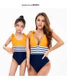 Parent-child Swimsuit New Striped Color Matching One-piece Bikini Mother and Daughter Swimsuit