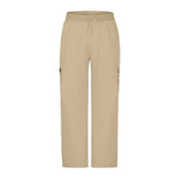Boys Straight Elastic Waist Loose Lace-up Casual Pants Fashion Solid Color Pocket Tooling Trousers