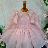 Kid Baby Girl Pink Long Sleeve Fluffy Birthday Piano Dresses