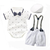 Summer Infant Baby Boy Short-sleeved Jersey Overalls 3 pcs Set