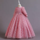 4-14T Kid Girl Princess Long-sleeved Tutu Birthday Party Performance Dresses