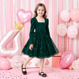 Kid Girls Long-sleeved Star Bow Belt Princess Dresses