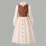 5-12Y Kid Girls  British Style Academic Suit Spring Autumn Retro White Dresses
