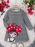 2-10T Kid Girl Crew Neck Long-sleeved Flower Casual Dresses