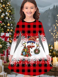 New Christmas Girls Christmas Theme Printed Crew Neck Dress