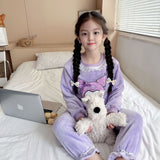 Autumn and Winter Girls' Homewear Kuromi Home Pajamas Mink Flannel Cartoon Set