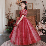 Kid Baby Girl Red Pompous Host High-end Luxury Dresses