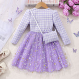 Long Sleeve Lady Star Mesh Dress with Small Bag